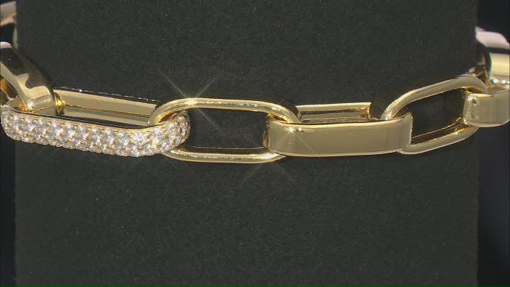 White Cubic Zirconia 18k Yellow Gold Over Sterling Silver Paperclip Bracelet 1.20ctw Video Thumbnail