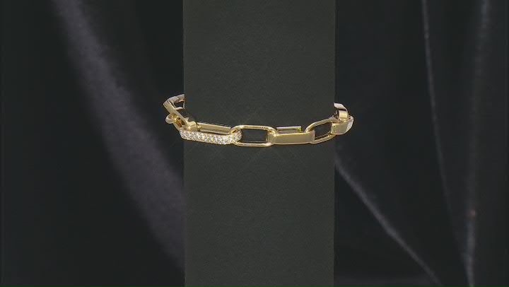 White Cubic Zirconia 18k Yellow Gold Over Sterling Silver Paperclip Bracelet 1.20ctw Video Thumbnail