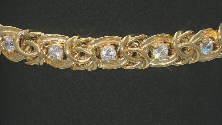 White Cubic Zirconia 18k Yellow Gold Over Sterling Silver Byzantine Bracelet 1.60ctw Video Thumbnail