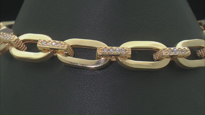 White Cubic Zirconia 18k Yellow Gold Over Sterling Silver Link Bracelet 0.96ctw Video Thumbnail