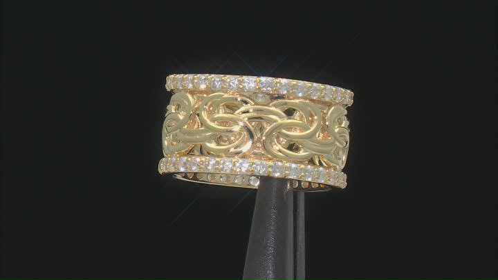 White Cubic Zirconia 18k Yellow Gold Over Sterling Silver Byzantine Ring 1.32ctw Video Thumbnail