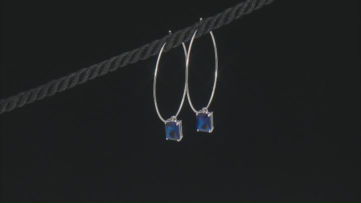 Blue Lab Created Spinel Rhodium Over Sterling Silver Hoops 2.86ctw Video Thumbnail