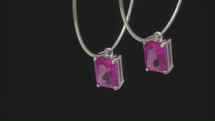 Pink Lab Created Sapphire Rhodium Over Sterling Silver Hoop Earrings 3.40ctw Video Thumbnail