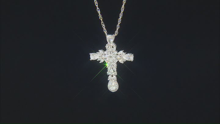 White Cubic Zirconia Rhodium Over Sterling Silver Cross Pendant With Chain 4.59ctw Video Thumbnail