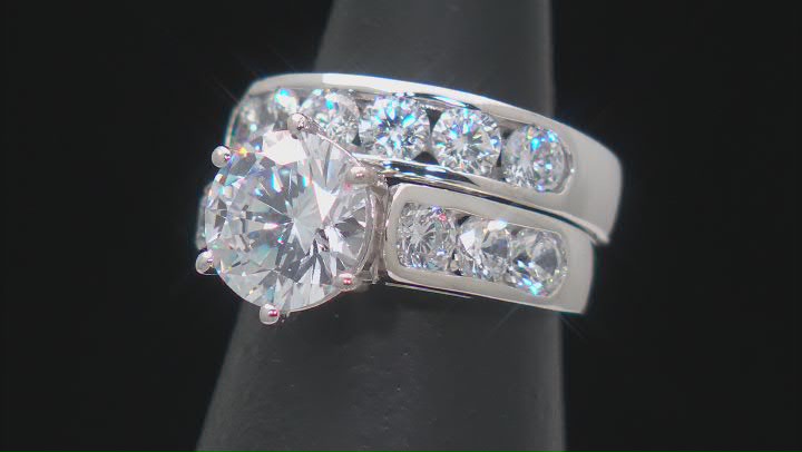 White Cubic Zirconia Rhodium Over Sterling Silver Ring Set 10.20ctw Video Thumbnail