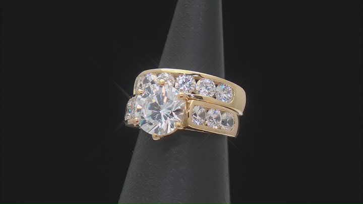 White Cubic Zirconia 18k Yellow Gold Over Sterling Silver Ring Set 10.20ctw Video Thumbnail