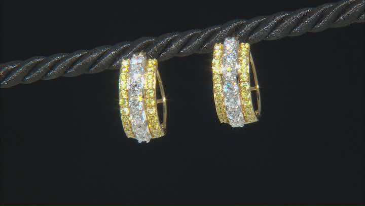 Canary And White Cubic Zirconia 18K Yellow Gold Over Sterling Silver Hoops 3.50ctw Video Thumbnail