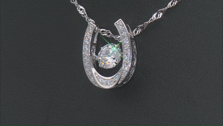 White Cubic Zirconia Platinum Over Silver Horseshoe Dancing Bella Pendant With Chain 2.60ctw Video Thumbnail