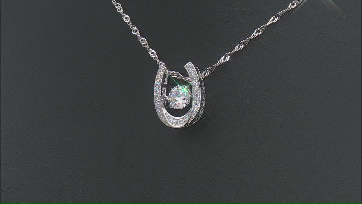 White Cubic Zirconia Platinum Over Silver Horseshoe Dancing Bella Pendant With Chain 2.60ctw Video Thumbnail
