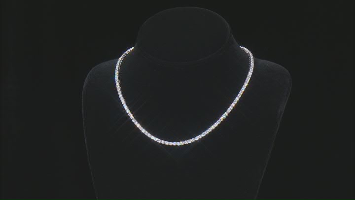 Cubic Zirconia Platinum Over Silver Tennis Necklace And Earring 27th Anniversary Boxed Set 13.80ctw Video Thumbnail
