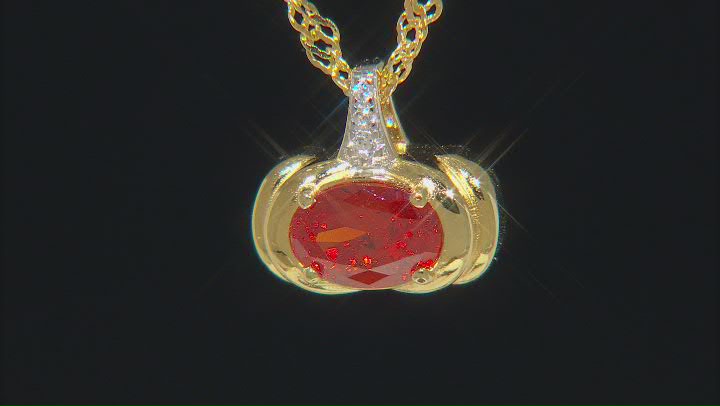 Orange And White Cubic Zirconia 18k Yellow Gold Over Sterling Silver Pumpkin Pendant 1.24ctw Video Thumbnail
