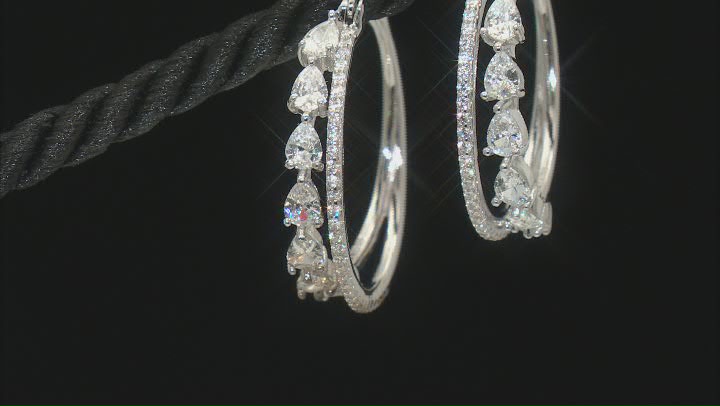 White Cubic Zirconia Rhodium Over Sterling Silver Hoops 5.80ctw Video Thumbnail