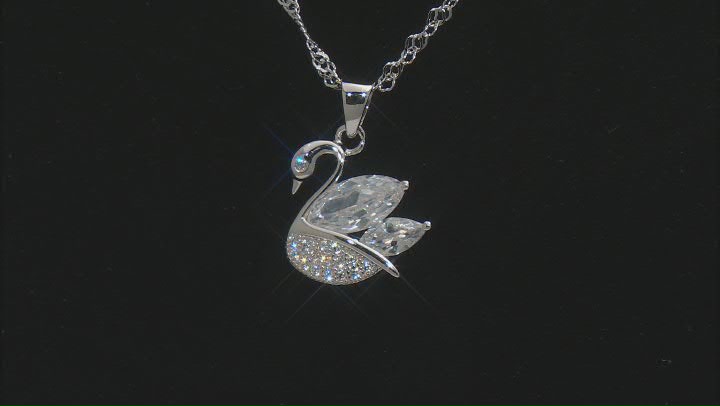 White Cubic Zirconia Rhodium Over Sterling Silver Swan Pendant With Chain 2.26ctw Video Thumbnail