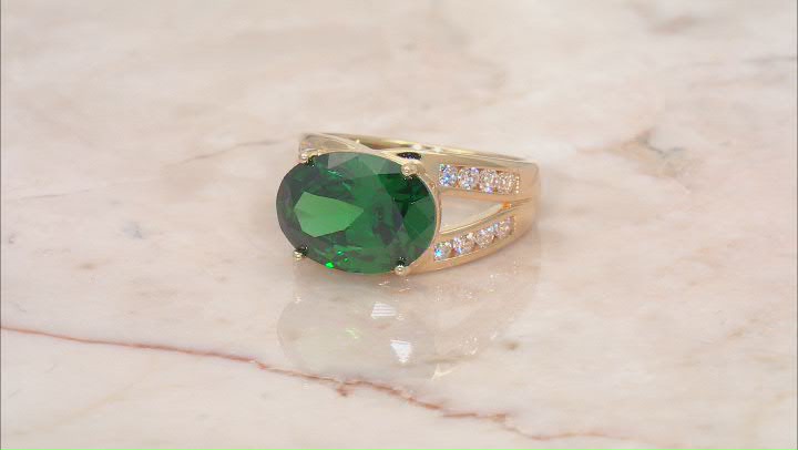 Green And White Cubic Zirconia 18k Yellow Gold Over Sterling Silver Ring 9.49ctw Video Thumbnail