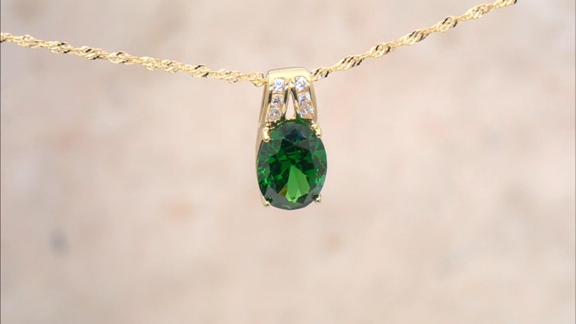 Green And White Cubic Zirconia 18k Yellow Gold Over Sterling Silver Pendant With Chain 8.90ctw Video Thumbnail