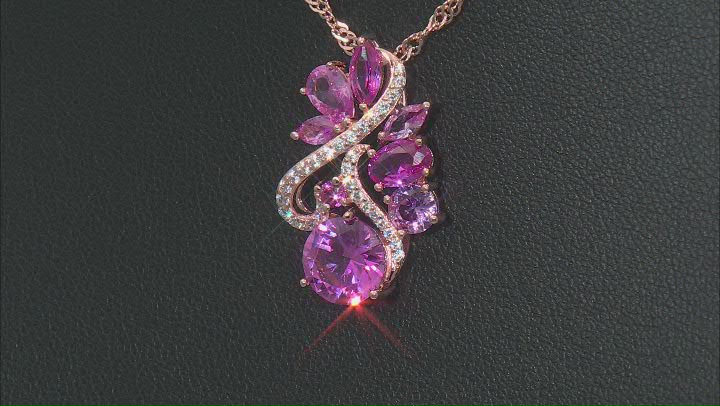 Pink Lab Sapphire And White Cubic Zirconia 18k Rose Gold Over Silver Pendant With Chain 4.07ctw Video Thumbnail