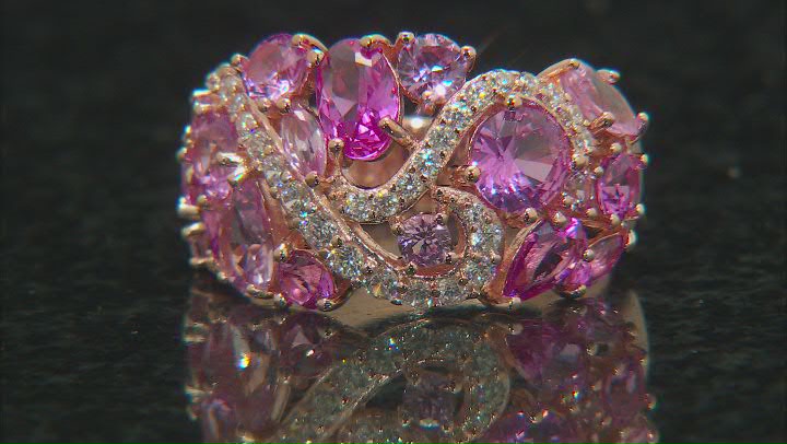Pink Lab Created Sapphire And White Cubic Zirconia 18k Rose Gold Over Sterling Silver Ring 3.73ctw Video Thumbnail
