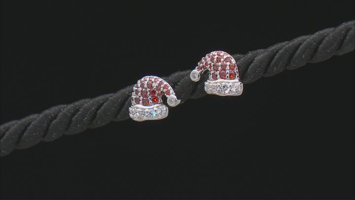 Red And White Cubic Zirconia Rhodium Over Sterling Silver Santa Hat Earrings 1.02ctw Video Thumbnail