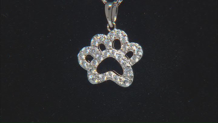 White Cubic Zirconia Rhodium Over Sterling Silver Paw Print Pendant With Chain 0.82ctw Video Thumbnail