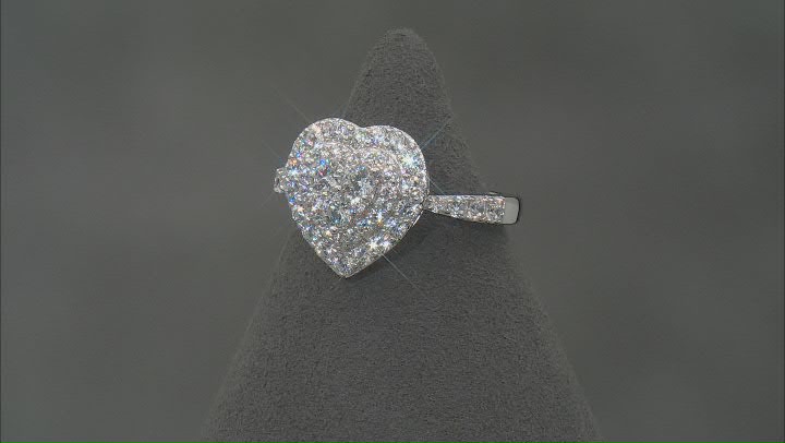 White Cubic Zirconia Rhodium Over Sterling Silver Heart Ring 2.36ctw Video Thumbnail