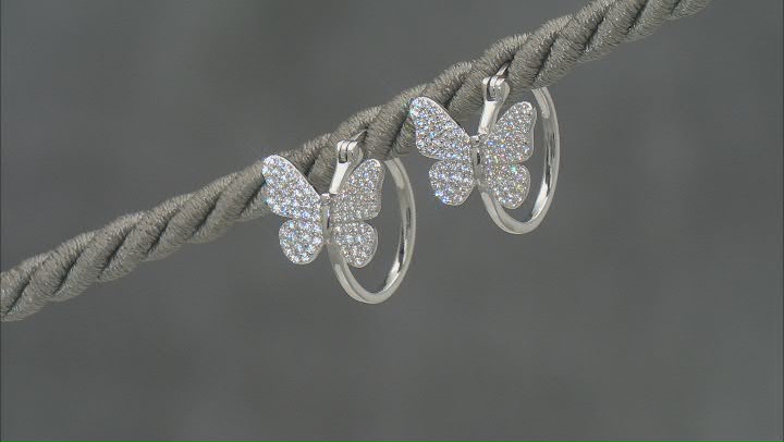White Cubic Zirconia Rhodium Over Sterling Silver Butterfly Hoops 1.27ctw Video Thumbnail