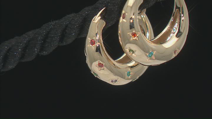Multi Color Cubic Zirconia 18k Yellow Gold Over Sterling Silver Celestial Hoops 0.31ctw Video Thumbnail