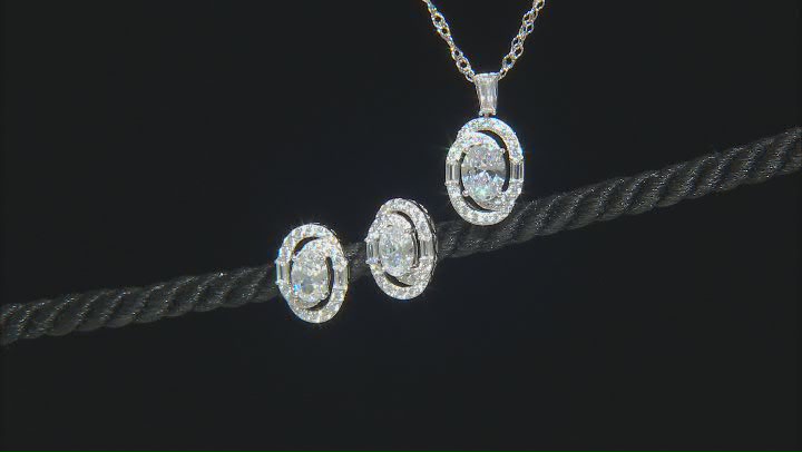 White Cubic Zirconia Rhodium Over Sterling Silver Jewelry Set 6.14ctw Video Thumbnail