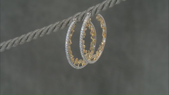 White Cubic Zirconia Rhodium And 18k Yellow Gold Over Sterling Silver Butterfly Hoops 1.41ctw Video Thumbnail