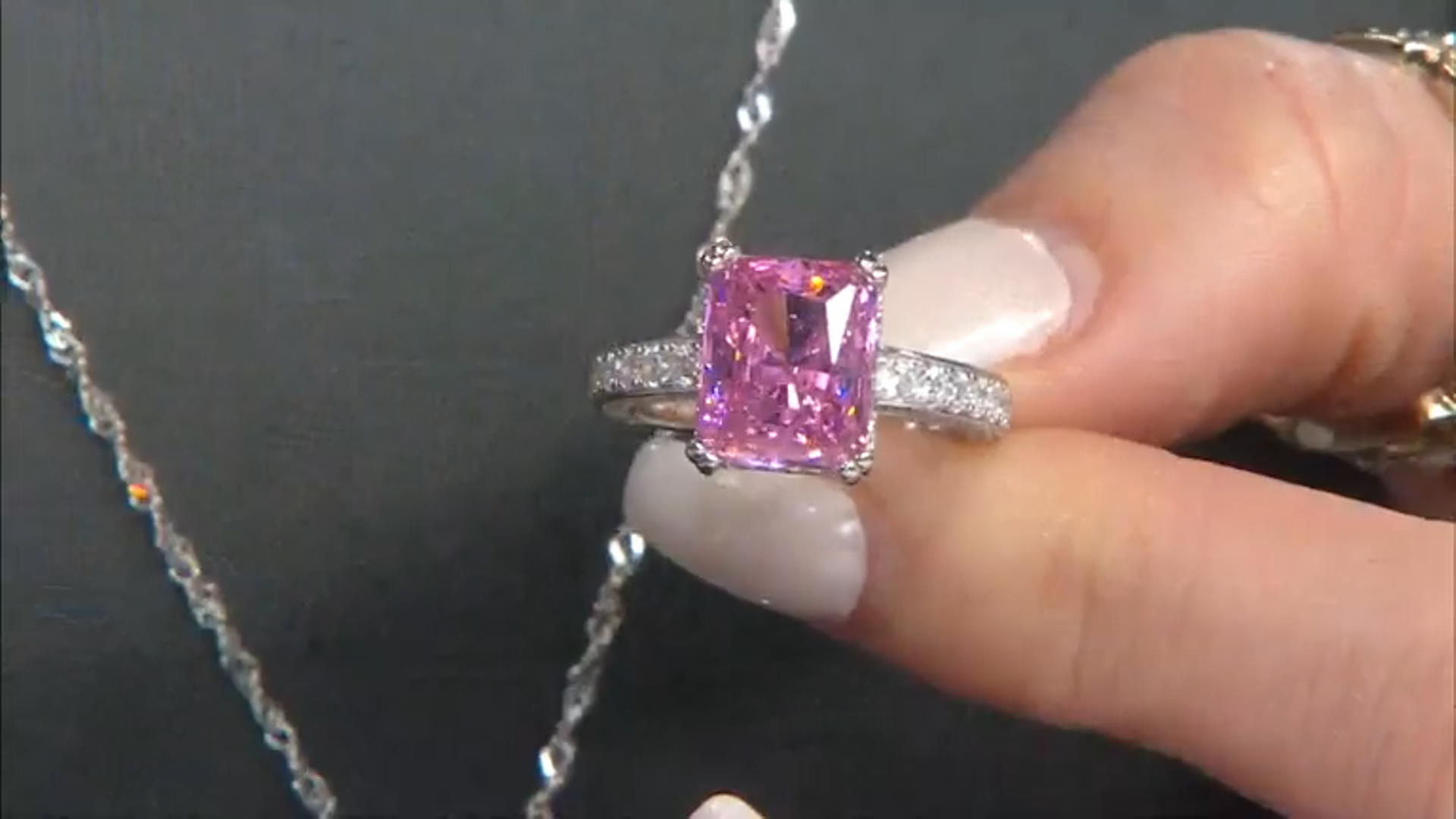 Pink And White Cubic Zirconia Rhodium Over Sterling Silver Ring 10.50ctw Video Thumbnail
