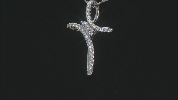 White Cubic Zirconia Rhodium Over Sterling Silver Cross Pendant With Chain 0.66ctw Video Thumbnail