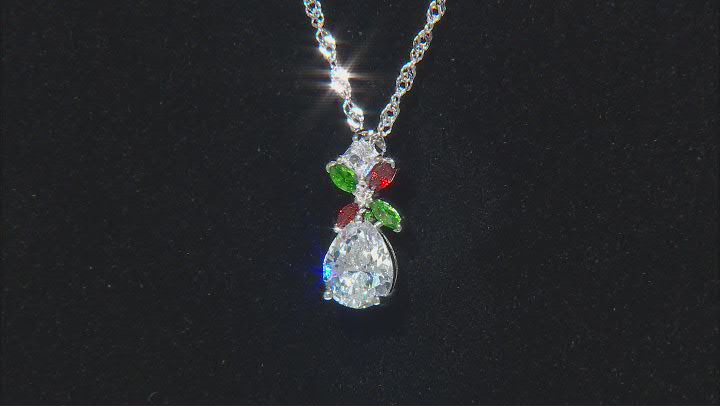 Red, Green, And White Cubic Zirconia Rhodium Over Sterling Silver Pendant With Chain 3.66ctw Video Thumbnail