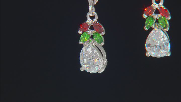 Red, Green, And White Cubic Zirconia Rhodium Over Sterling Silver Earrings 4.68ctw Video Thumbnail