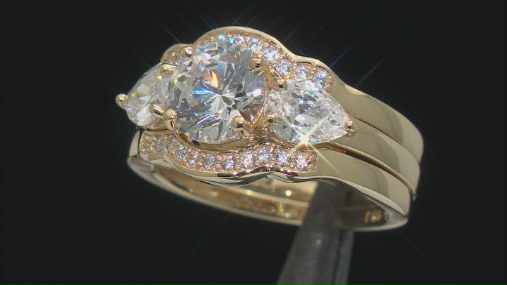 White Cubic Zirconia 18k Yellow Gold Over Sterling Silver Ring Set 5.90ctw Video Thumbnail