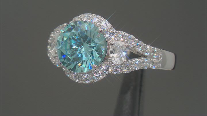 Blue And White Cubic Zirconia Rhodium Over Sterling Silver Ring 7.21ctw Video Thumbnail