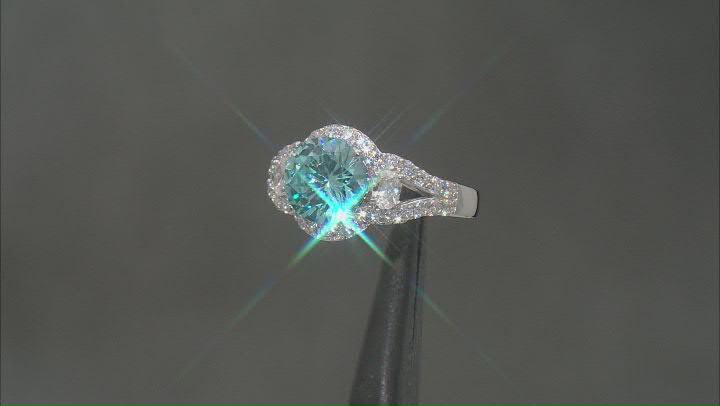 Blue And White Cubic Zirconia Rhodium Over Sterling Silver Ring 7.21ctw Video Thumbnail