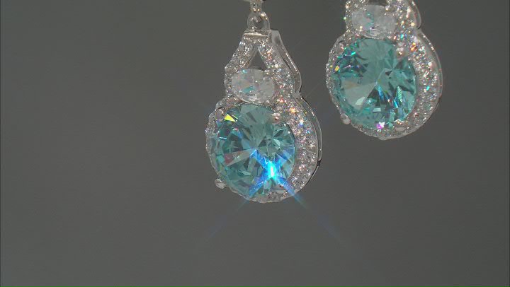 Blue And White Cubic Zirconia Rhodium Over Sterling Silver Earrings 9.03ctw Video Thumbnail