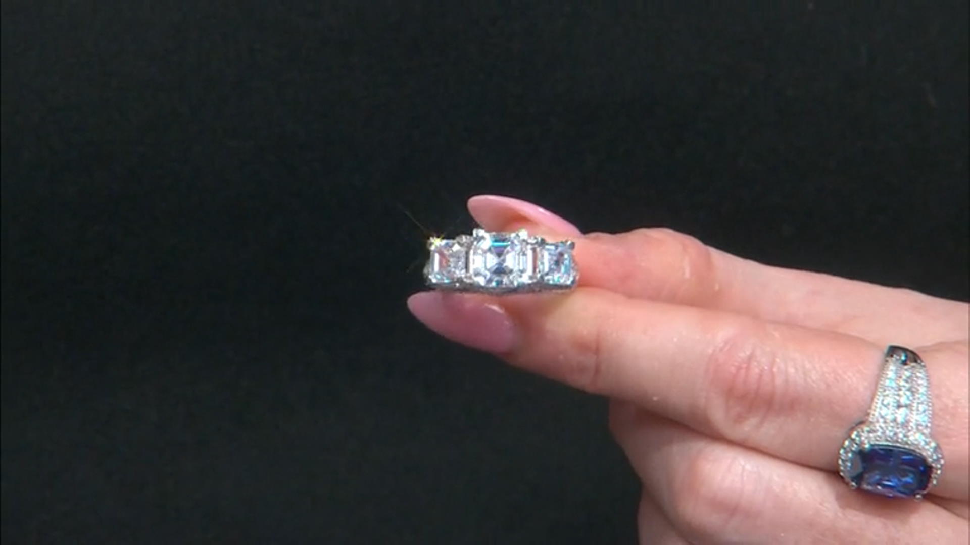 White Cubic Zirconia Platinum Over Sterling Silver Asscher Cut 30th Anniversary Ring Set 8.00ctw Video Thumbnail