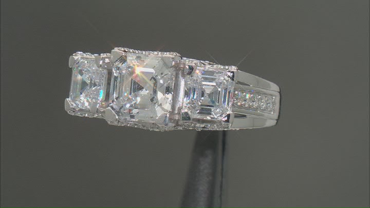 White Cubic Zirconia Platinum Over Sterling Silver Asscher Cut 30th Anniversary Ring Set 8.00ctw Video Thumbnail