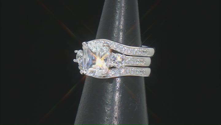 White Cubic Zirconia Platinum Over Sterling Silver Ring Set 5.83ctw Video Thumbnail