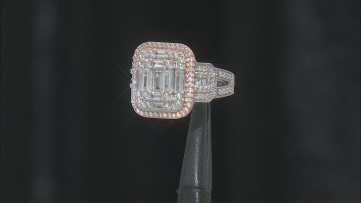 White Cubic Zirconia Rhodium And 18k Rose Gold Over Sterling Silver Ring 2.70ctw Video Thumbnail