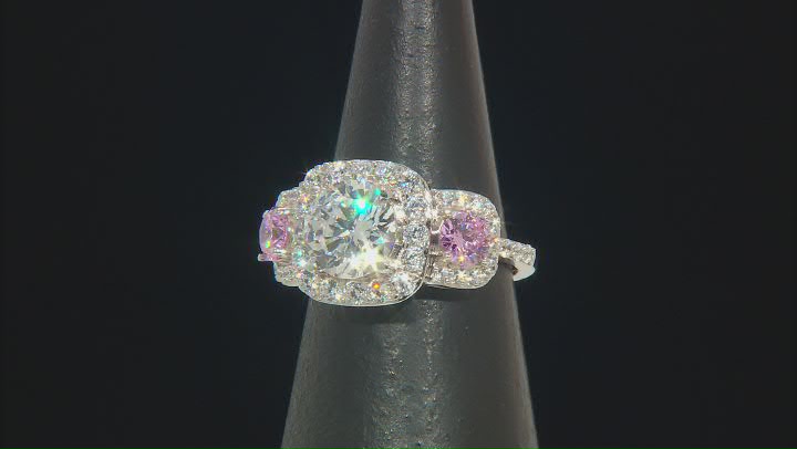 White and Pink Cubic Zirconia Rhodium Over Sterling Silver Ring 6.54ctw Video Thumbnail