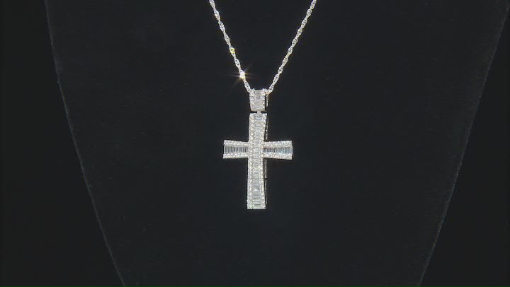 White Cubic Zirconia Rhodium Over Sterling Silver Cross Pendant 2.25ctw Video Thumbnail