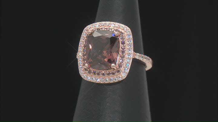 Mocha And White Cubic Zirconia 18k Rose Gold Over Sterling Silver Ring 9.70ctw Video Thumbnail