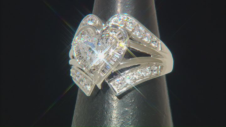 White Cubic Zirconia Rhodium Over Sterling Silver Heart Ring 3.30ctw Video Thumbnail