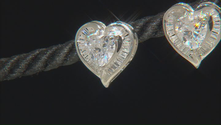 White Cubic Zirconia Rhodium Over Sterling Silver Heart Earrings 4.65ctw Video Thumbnail