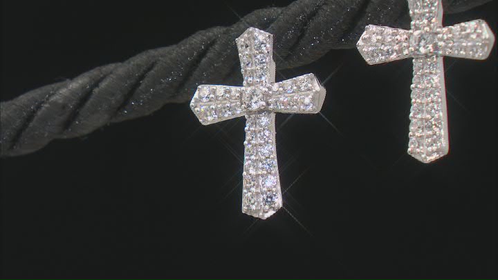 White Cubic Zirconia Platinum Over Sterling Silver Cross Jewelry Set 1.65ctw Video Thumbnail