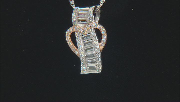 White Cubic Zirconia Platinum And 18K Rose Gold Over Silver Heart Pendant With Chain 1.85ctw Video Thumbnail