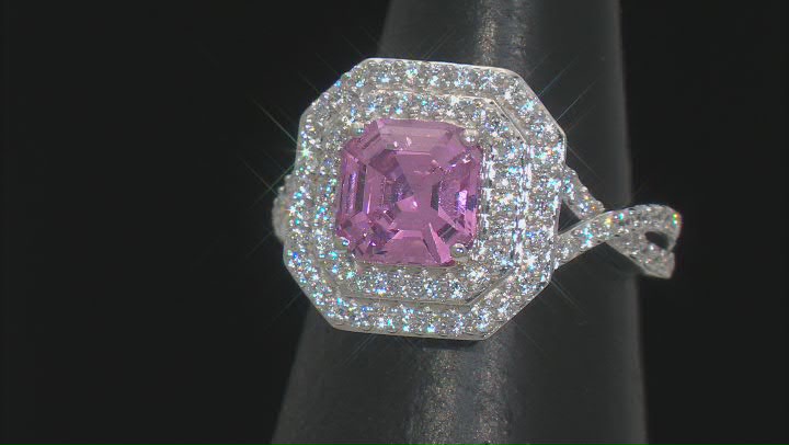 Pink And White Cubic Zirconia Rhodium Over Sterling Silver Asscher Cut Ring 4.80ctw Video Thumbnail
