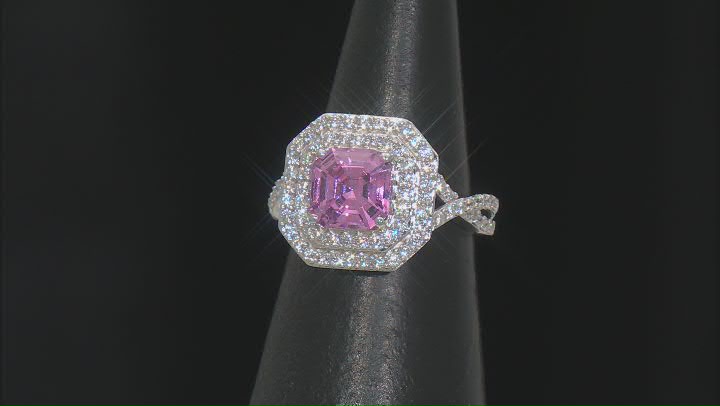 Pink And White Cubic Zirconia Rhodium Over Sterling Silver Asscher Cut Ring 4.80ctw Video Thumbnail