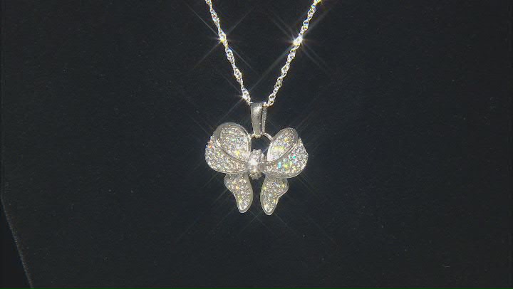 White Cubic Zirconia Rhodium Over Sterling Silver Bow Pendant With Chain 1.35ctw Video Thumbnail